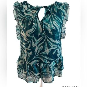 🔥🔥Kaari Blue Shirt Woman’s Size S Green White Sheer Top Lined